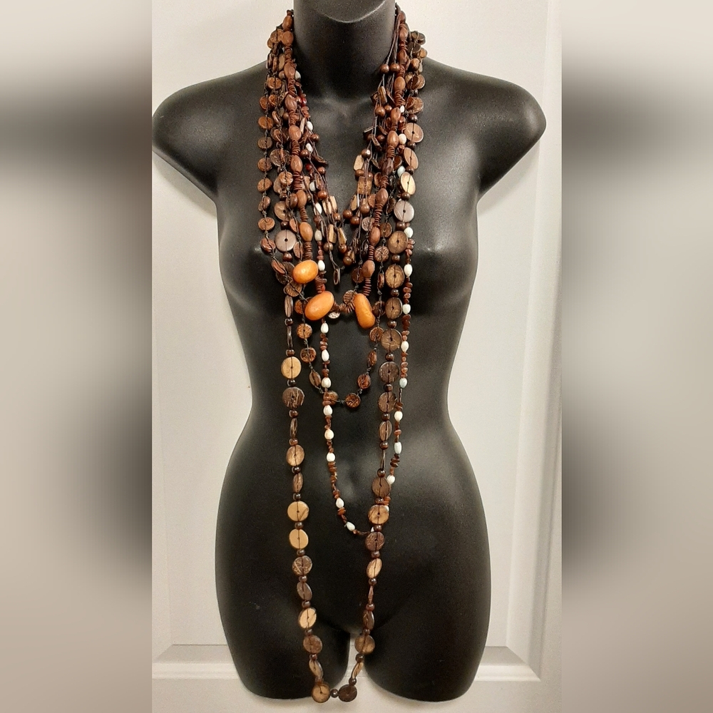 Vintage 5 Wooden Beaded Seed Plastic Necklaces Unisex Boho 14" - 29" long